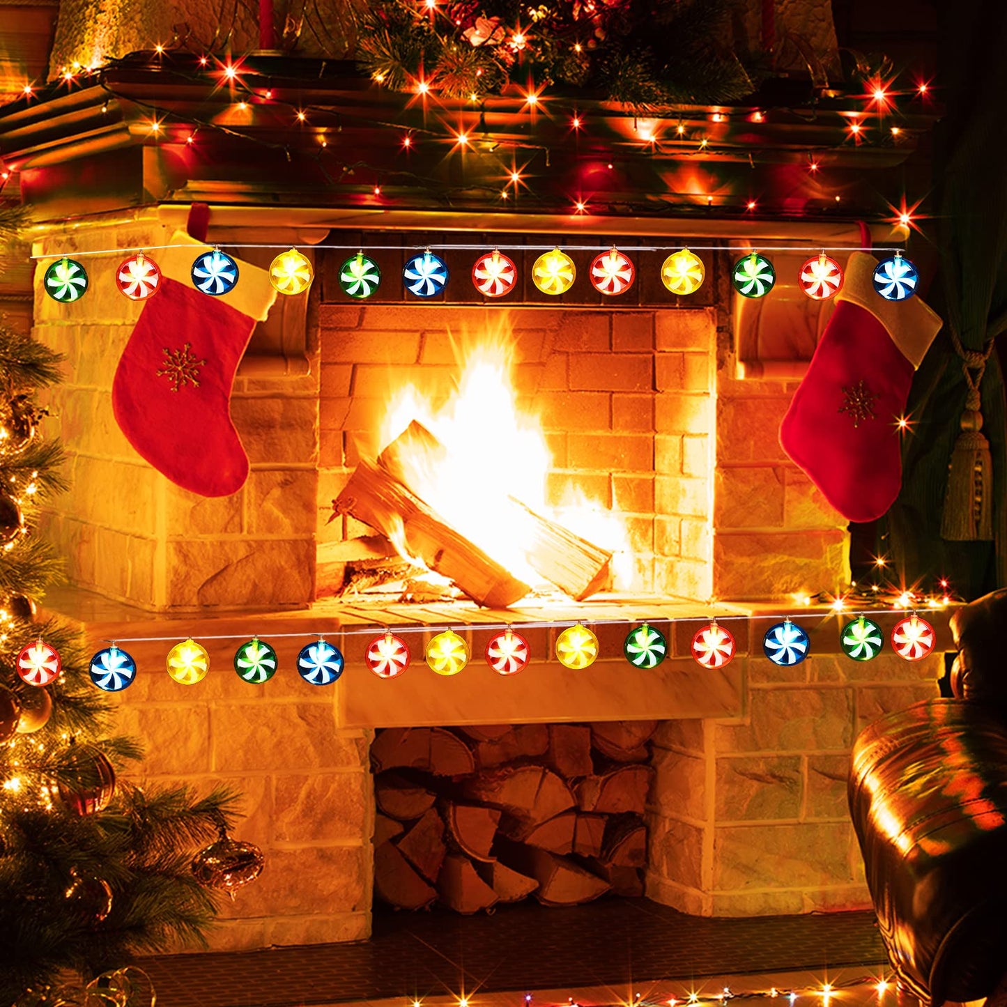 Honoson Candy Cane String Lights, 10 LED, 5.5ft, Battery Operated, Multicolor for Indoor/Outdoor Decoration