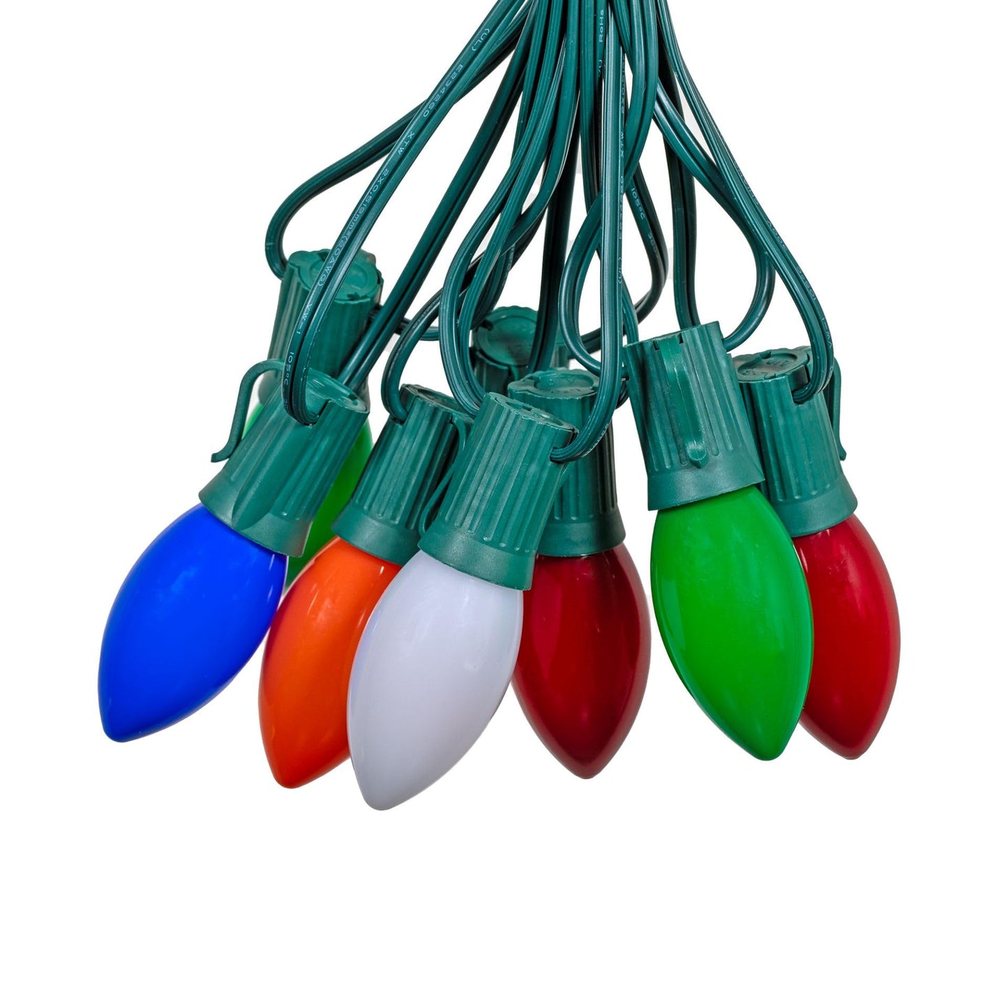 Novelty Lights Vintage LED C9 String Lights – 25 Ft, Multicolor Ceramic Bulbs, Shatterproof, Green Wire, Indoor/Outdoor